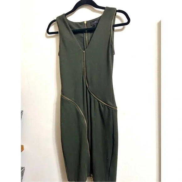 TED BAKER: Olive Green Zipper Dress TED BAKER: Olive Green Zipper Dress